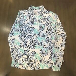 Tommy Bahama Women's Golf Quarter Zip Pullover Tropical Floral Long Sleeve L